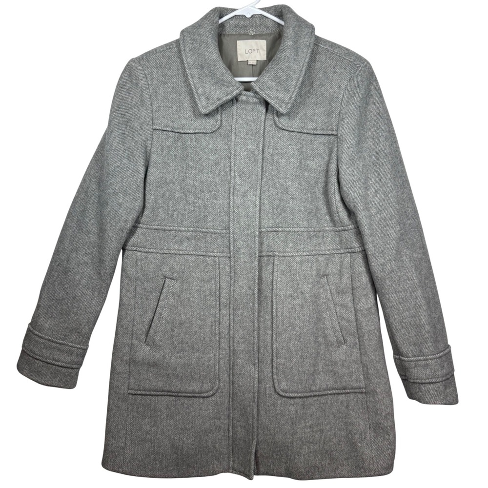 LOFT Women's Grey Herringbone Wool Blend Peacoat Jacket Size Medium